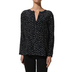 Bruno Manetti Black SIlk Long Sleeves Deep V-neck Blouse Women's Top